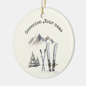 水素朴色スキー雪の木の山冬 セラミックオーナメント (左)