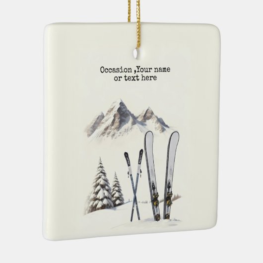 水素朴色スキー雪の木の山冬 セラミックオーナメント (右)