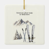 水素朴色スキー雪の木の山冬 セラミックオーナメント (裏面)