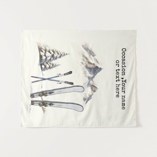 水素朴色スキー雪の木の山冬 タペストリー (正面(横))