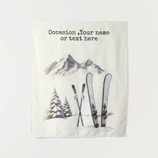 水素朴色スキー雪の木の山冬 タペストリー (正面)