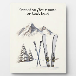 水素朴色スキー雪の木の山冬 フォトプラーク