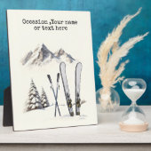 水素朴色スキー雪の木の山冬 フォトプラーク (側面)