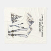 水素朴色スキー雪の木の山冬 フリースブランケット (正面(横))