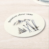 水素朴色スキー雪の木の山冬 ラウンドペーパーコースター (アングル)