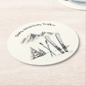 水素朴色スキー雪の木の山冬 ラウンドペーパーコースター (アングル)