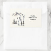 水素朴色スキー雪の木の山冬 長方形シール (バッグ)