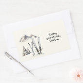 水素朴色スキー雪の木の山冬 長方形シール (封筒)