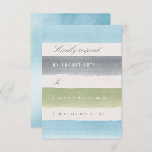 水素朴色ストライプビーチ結婚式 出欠カード (正面/裏面)