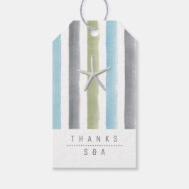 水素朴色ストライプ航海のビーチ結婚式 ギフトタグ