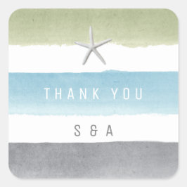 水素朴色ストライプ航海のビーチ結婚式 スクエアシール