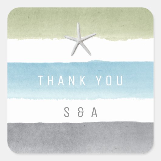 水素朴色ストライプ航海のビーチ結婚式 スクエアシール (正面)