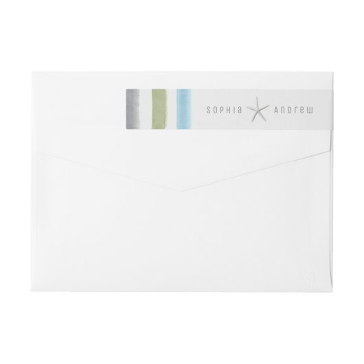 水素朴色ストライプ航海のビーチ結婚式 ラップアラウンドラベル (裏面)