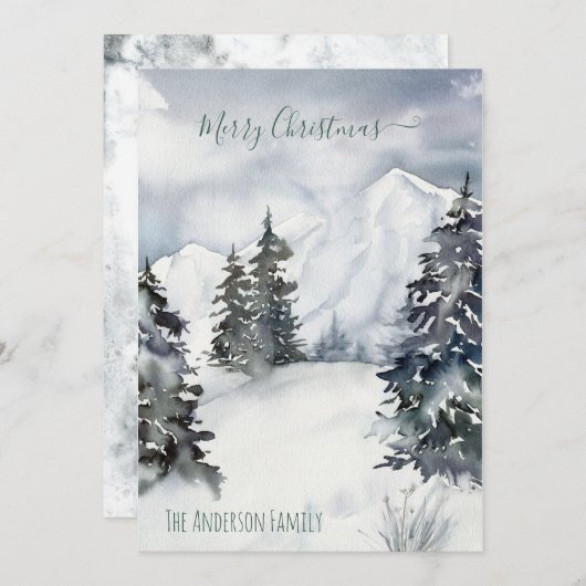 水素朴色スノーマウンテンカントリークリスマス シーズンカード (正面/裏面)
