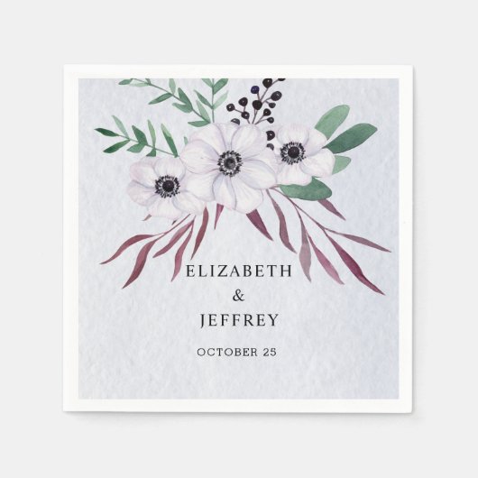 水素朴色ダスティブルーホワイトフローラ結婚ズ スタンダードカクテルナプキン (正面)