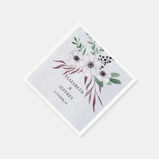 水素朴色ダスティブルーホワイトフローラ結婚ズ スタンダードカクテルナプキン (角)