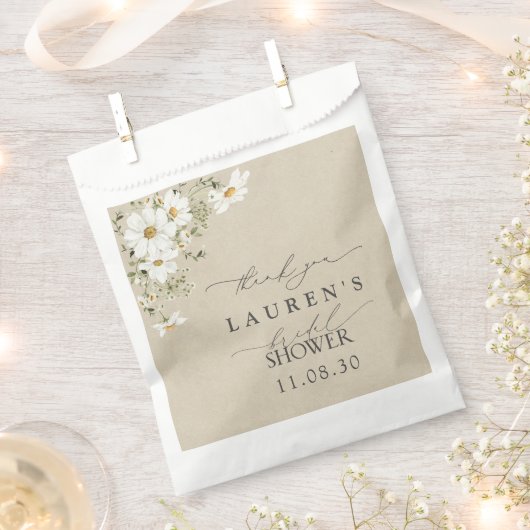 水素朴色デイジーブライダルシャワーありがとう フェイバーバッグ (クリップ留めされた状態)