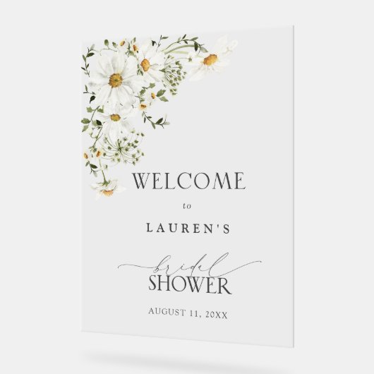 水素朴色デイジーブライダルシャワーへようこそ アクリルサイン (傾斜)