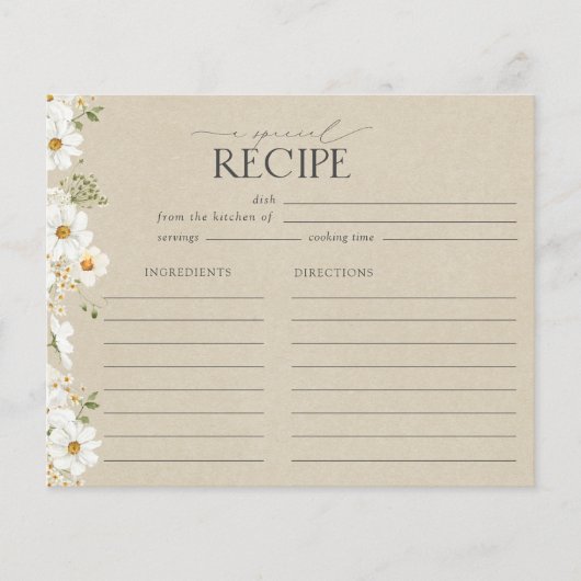水素朴色デイジーブライダルシャワーレシピカード (正面)