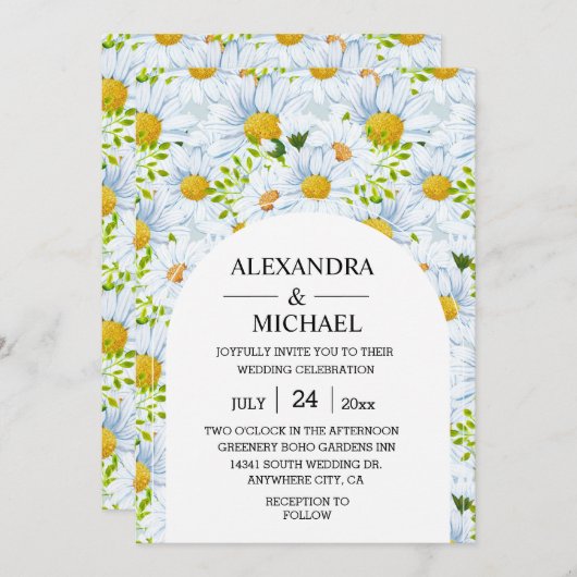 水素朴色デイジー結婚式招待状 招待状 (正面/裏面)