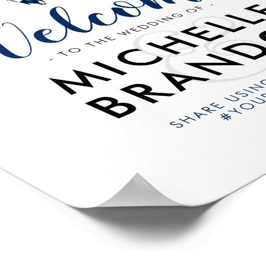 水素朴色ネイビーひまわり結婚の歓迎 ポスター (角)