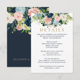 水素朴色ネイビー赤面金ゴールド結婚フローラ エンクロージャーカード