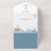 水素朴色ネイビ航海のーブルーベビーシャワー オールインワン招待状 (外側)