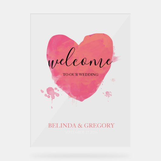 水素朴色ハートの結婚ウェルカムサイン アクリルサイン (正面)