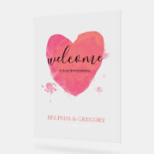 水素朴色ハートの結婚ウェルカムサイン アクリルサイン (傾斜)