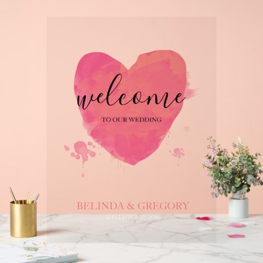 水素朴色ハートの結婚ウェルカムサイン アクリルサイン (ウェディング)