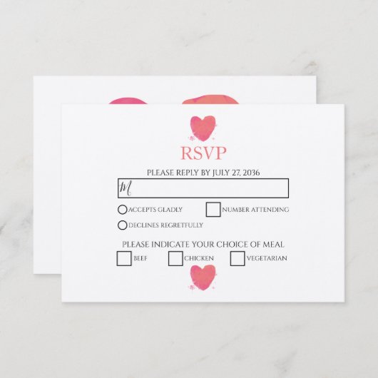 水素朴色ハート結婚式RSVPカード 出欠カード (正面/裏面)