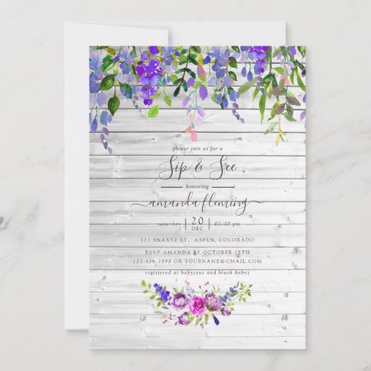 水素朴色バイオレットフローラsipと参照 招待状 (正面)