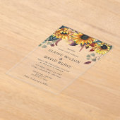 水素朴色バーガンディーサンフラワーズ秋の結婚式 アクリル招待状 (レイダウン)