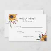 水素朴色バーガンディーサンフラワーズ秋の結婚式 出欠カード (正面)