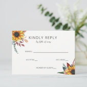 水素朴色バーガンディーサンフラワーズ秋の結婚式 出欠カード (スタンド正面)