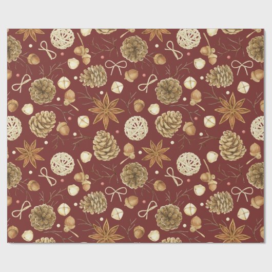 水素朴色パインコーンクリスマス ラッピングペーパー (フラット)