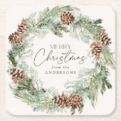 水素朴色パインコーンリースメリークリスマス スクエアペーパーコースター (正面)