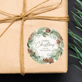 水素朴色パインコーンリースメリークリスマス ラウンドシール