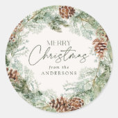 水素朴色パインコーンリースメリークリスマス ラウンドシール (正面)
