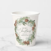 水素朴色パインコーンリースメリークリスマス 紙コップ (正面)
