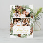 水素朴色パインコーン写真コラージュ 箔シーズンカード (立ち正面)