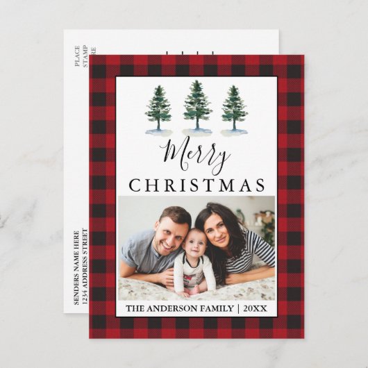 水素朴色パインズ赤い格子模様の写真 ポストカード (正面/裏面)