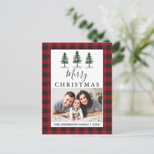 水素朴色パインズ赤い格子模様の写真 ポストカード (スタンド正面)