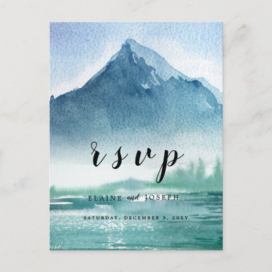 水素朴色パイン山レイクウェディングRSVP インビテーションポストカード (正面)