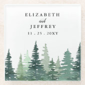 水素朴色パイン森林冬の結婚式 ガラスコースター (正面)