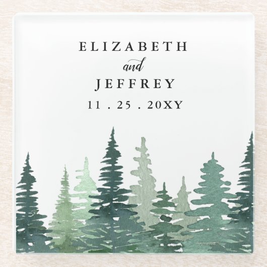 水素朴色パイン森林冬の結婚式 ガラスコースター (正面)