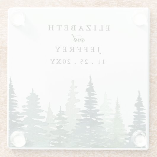 水素朴色パイン森林冬の結婚式 ガラスコースター (裏面)