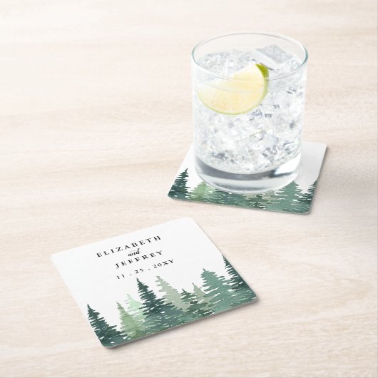 水素朴色パイン森林冬の結婚式 スクエアペーパーコースター (インサイチュ)