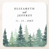 水素朴色パイン森林冬の結婚式 スクエアペーパーコースター (正面)