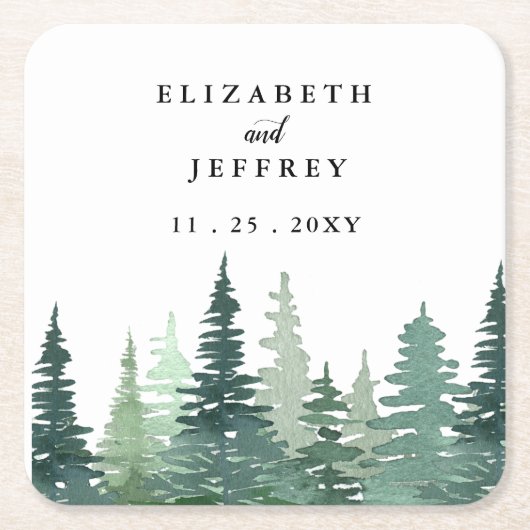 水素朴色パイン森林冬の結婚式 スクエアペーパーコースター (正面)